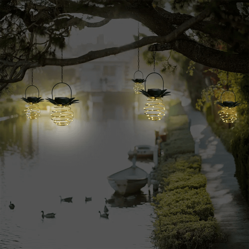 ASTRID - Ananasformade Solcellsdrivna Hängande Lampor med 600 mAh Batteri för Utomhusbruk