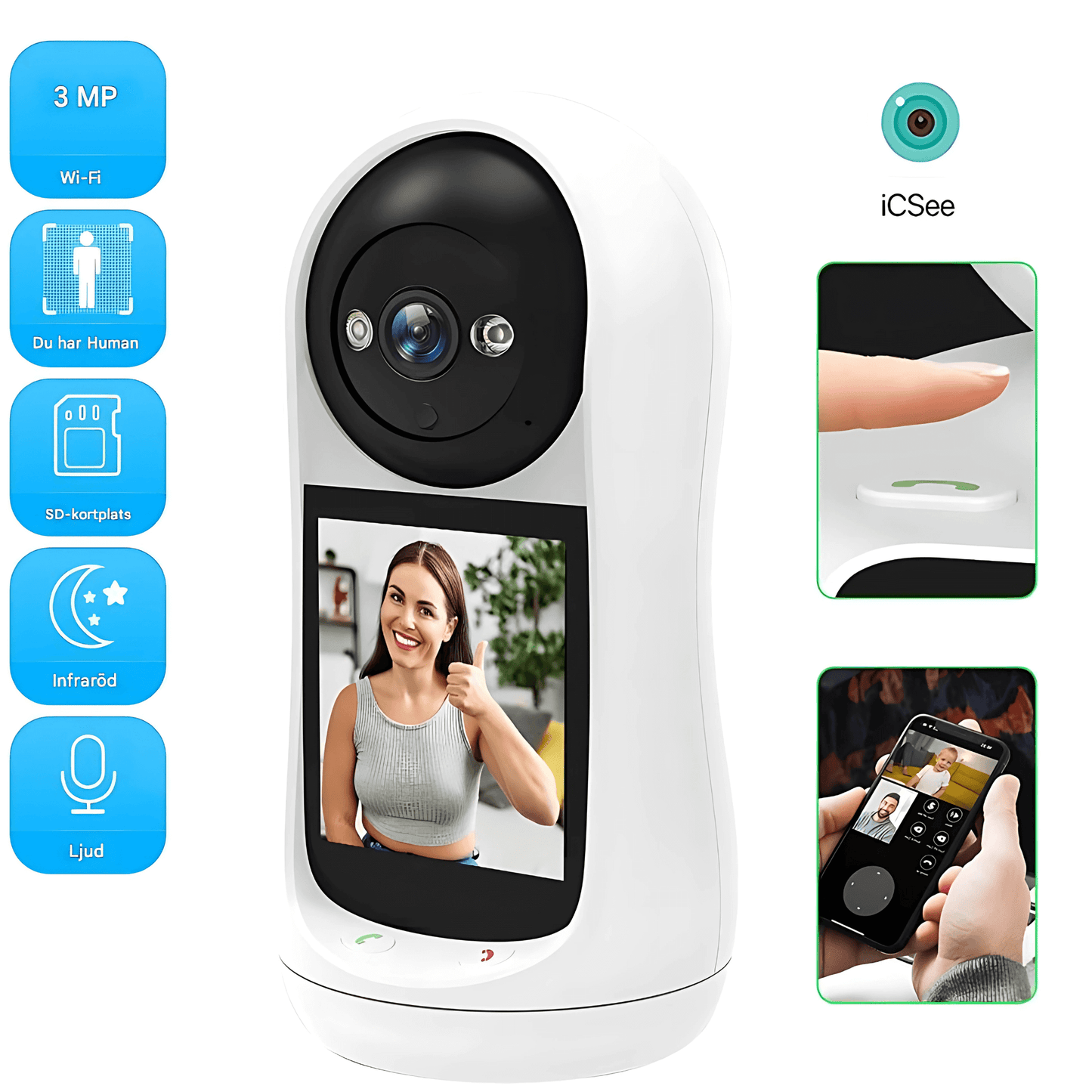 GuardEase – Trådlös Babyvakt & Säkerhetskamera med 3MP, 360° Vy & Gråtidentifiering