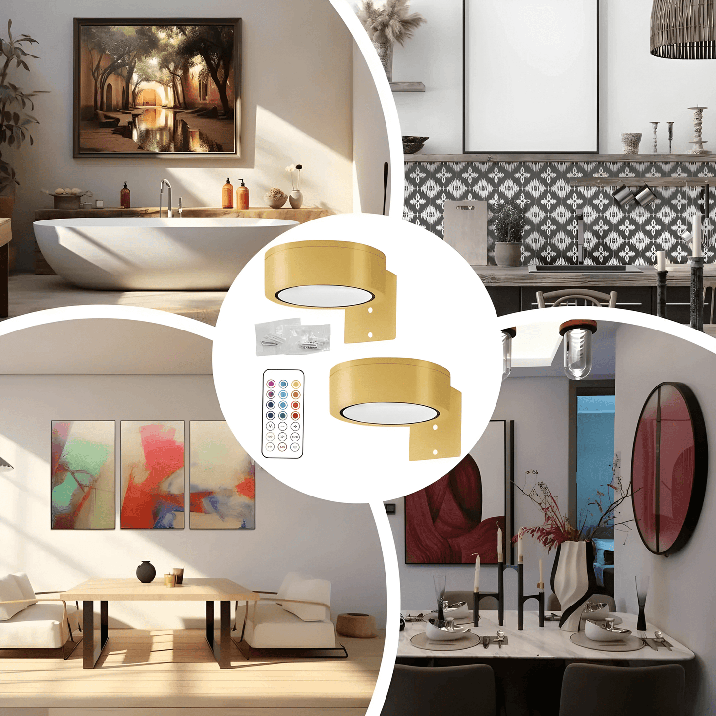 LINA – 2-pack LED Vägglampor i Svart & Guld med 13 Färglägen, Magnetfäste & Fjärrkontroll