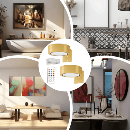 LINA – 2-pack LED Vägglampor i Svart & Guld med 13 Färglägen, Magnetfäste & Fjärrkontroll