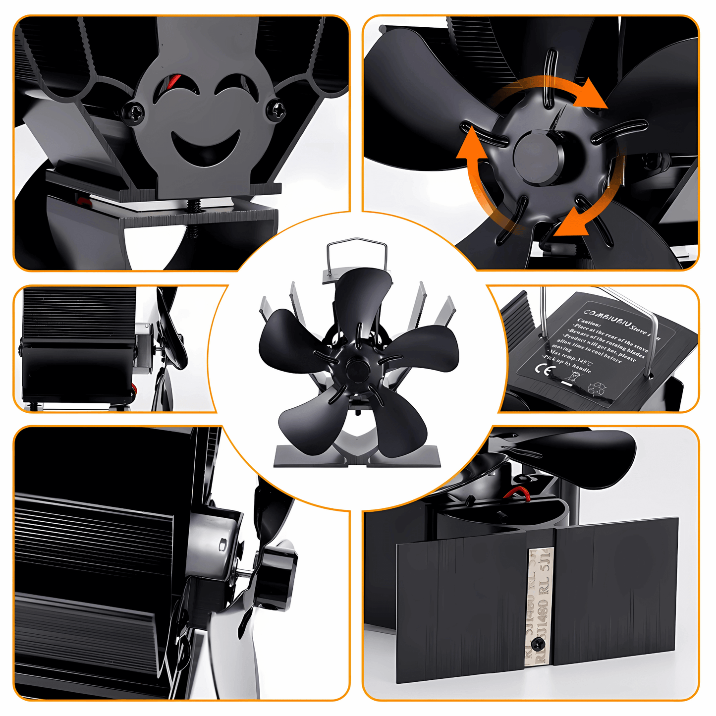 FLORA – Mini Eldstadsfläkt med 5-Blads Design, Värmedriven & Tyst Drift