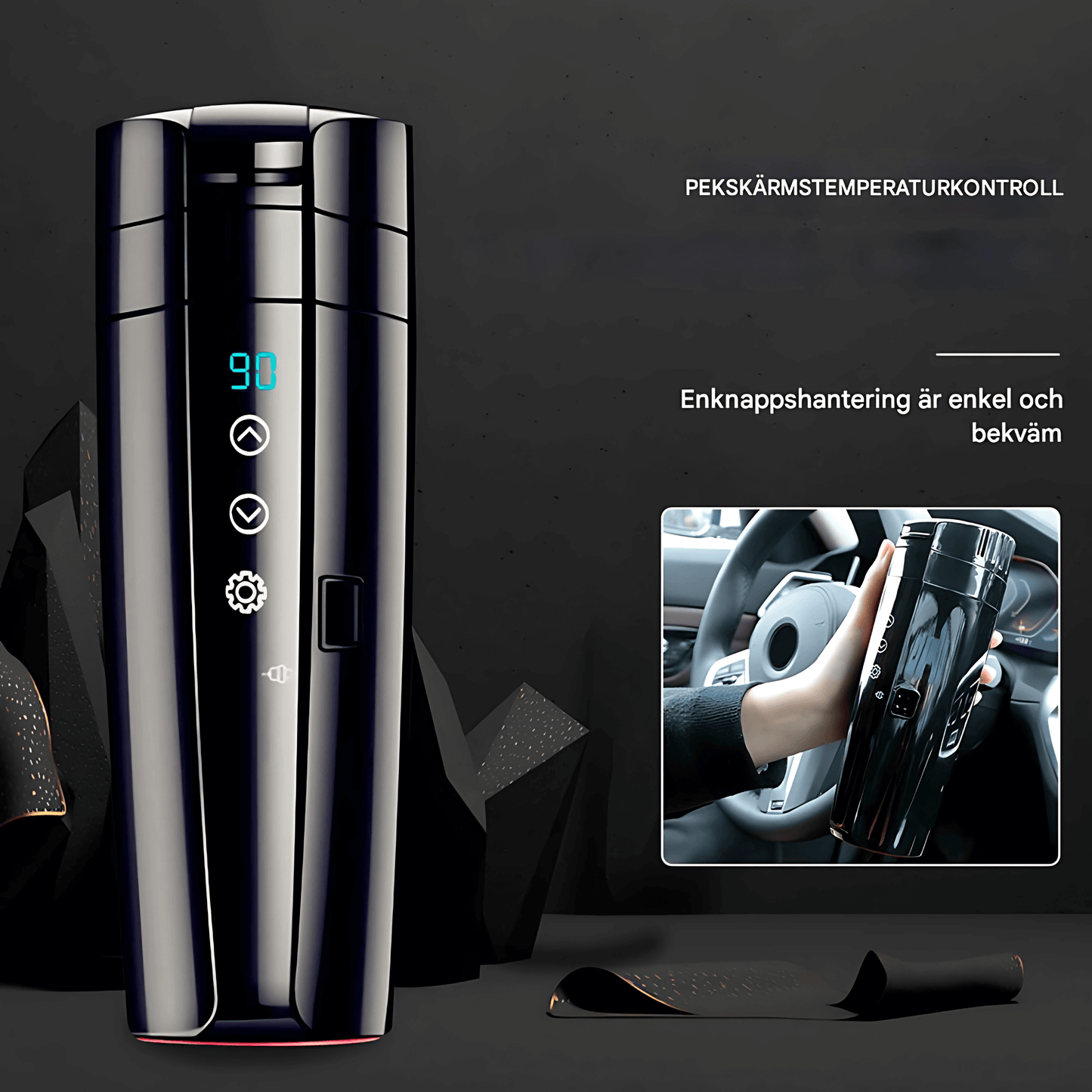 ALMA – Smart Bilmugg med Touchkontroll, LCD-display & Portabel Värmehållning