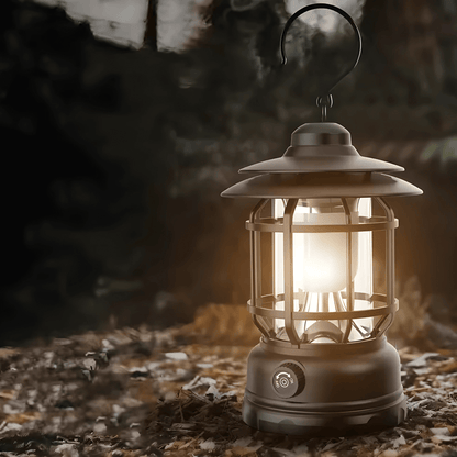 ALEX – Retro Portabel Campinglykta med LED, Typ-C Laddning & Justerbar Ljusstyrka