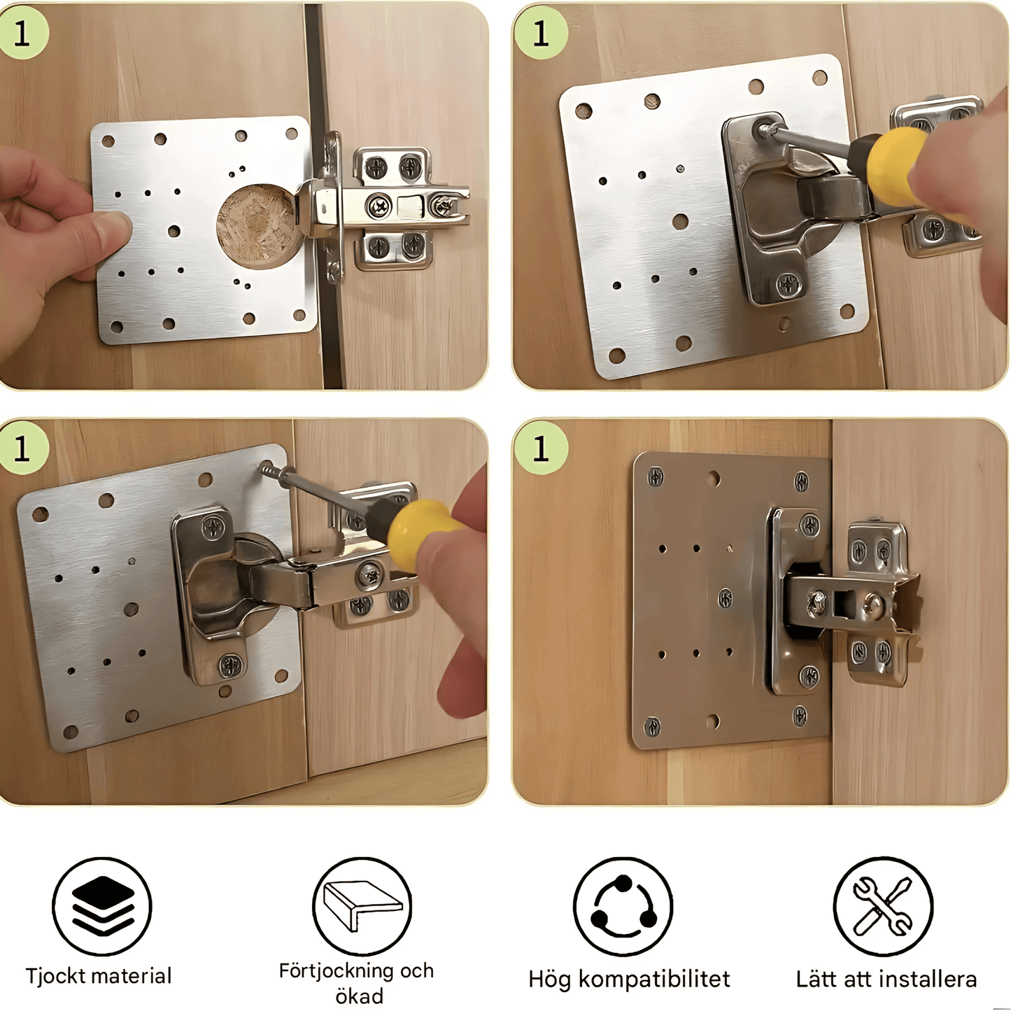 ARON – Rostfri Gångjärnsreparationsplatta med Skruvar för Skåp, Lådor & Möbler