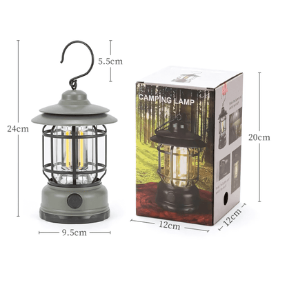 ALEX – Retro Portabel Campinglykta med LED, Typ-C Laddning & Justerbar Ljusstyrka