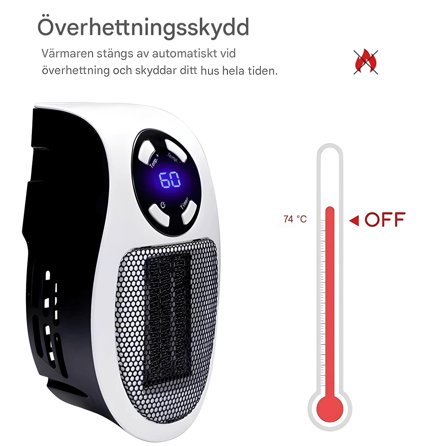 SAGA – Portabel Elektrisk Värmare med LED-display, Timer & Justerbar Temperatur