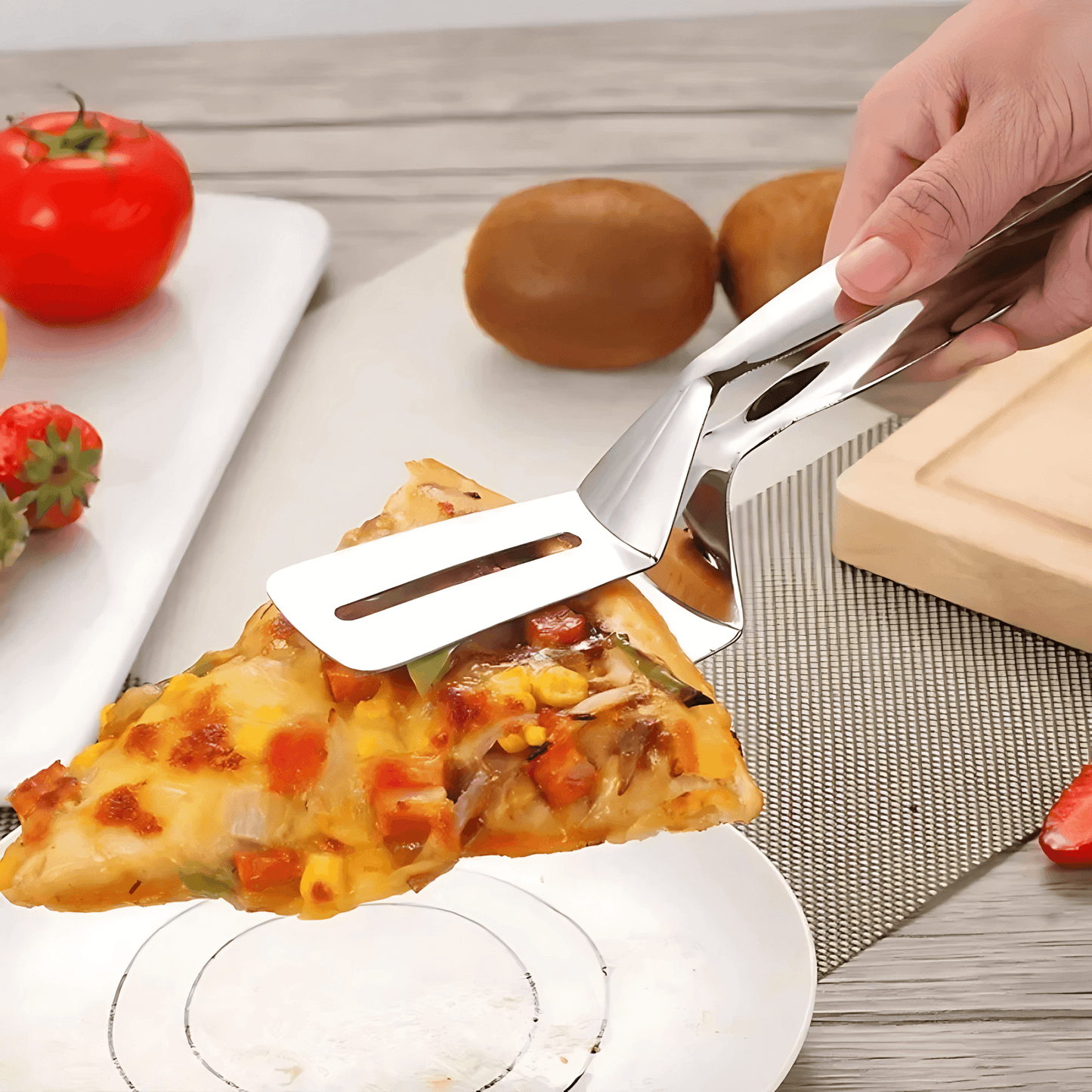 OSKAR – Multifunktionell Rostfri Mat- & Grilltång för Stek, Bröd & Fisk