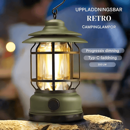 ALEX – Retro Portabel Campinglykta med LED, Typ-C Laddning & Justerbar Ljusstyrka
