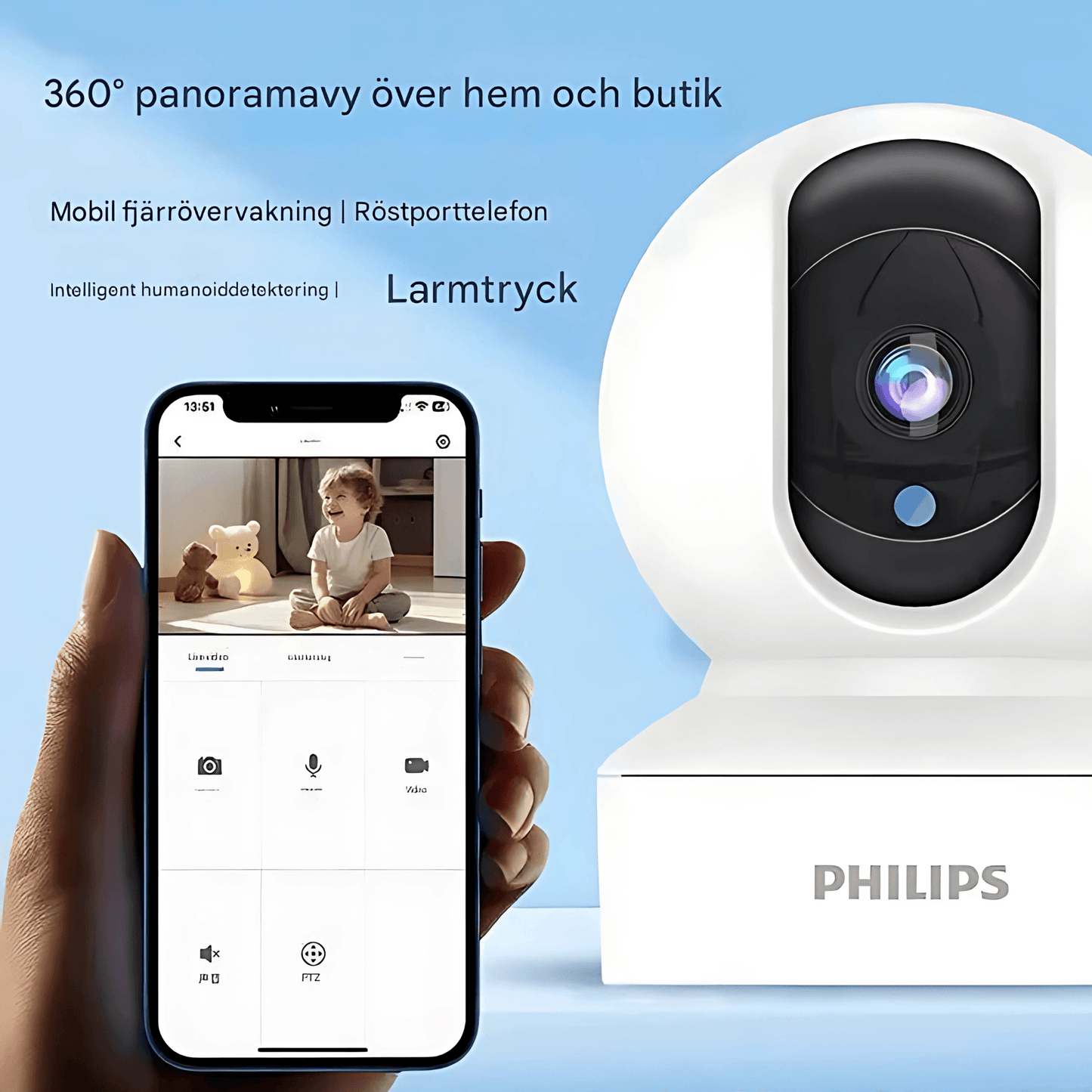 HomeGuard – Smart Övervakningskamera med 360° Panoramavy, WiFi & Tvåvägsljud