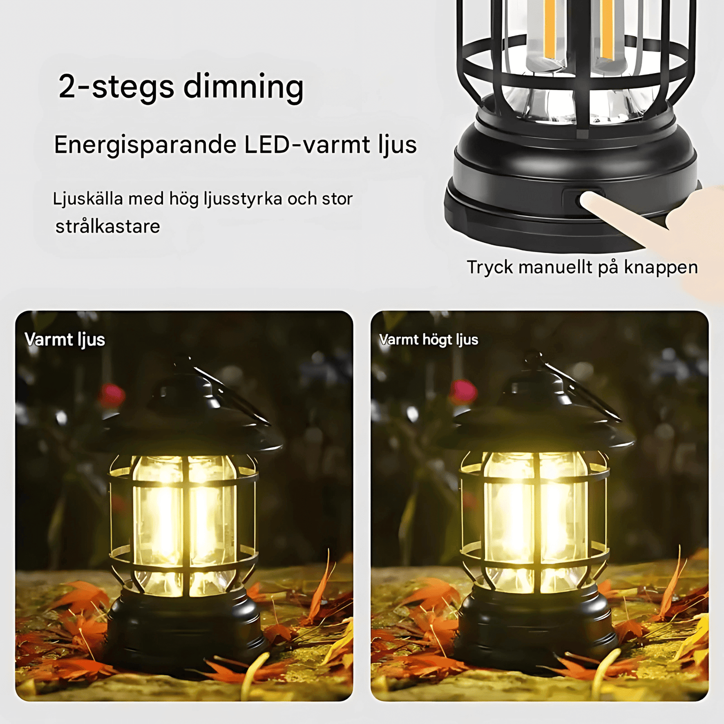 ALEX – Retro Portabel Campinglykta med LED, Typ-C Laddning & Justerbar Ljusstyrka