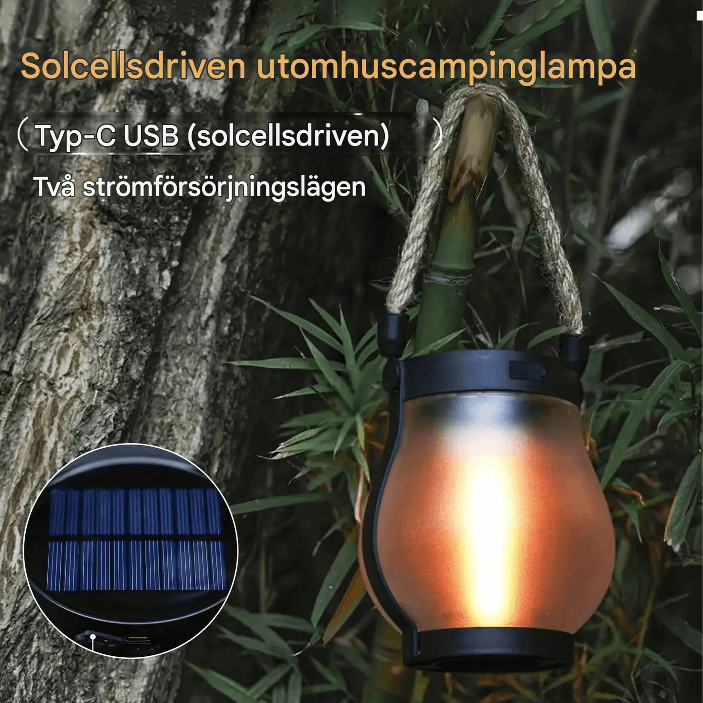 MARTHA – Solcellsflamma Lampa med USB-laddning, Hängande Trädgårdsdekoration & Värmande LED-belysning