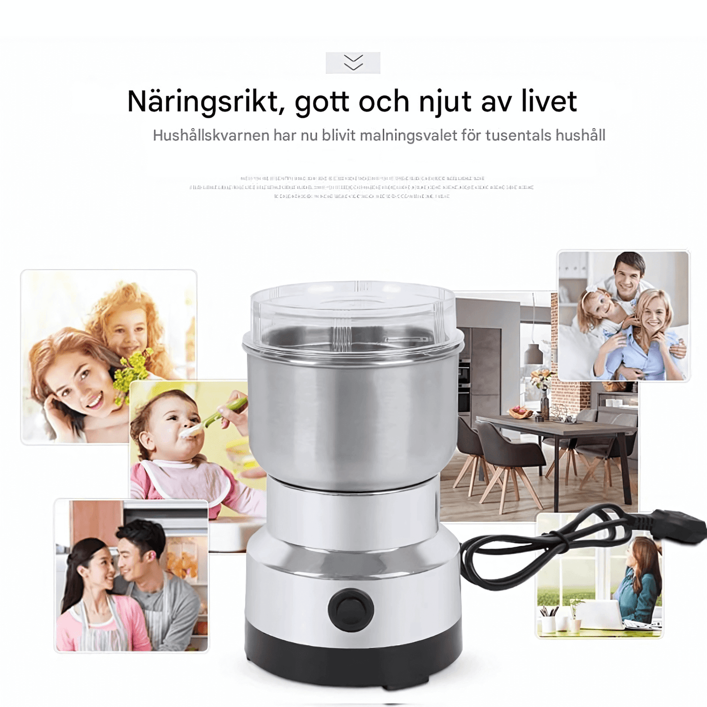 LIVIA – Elektrisk Mini-Kvarn för Kaffe, Kryddor & Babymat, Ultrafin Malning