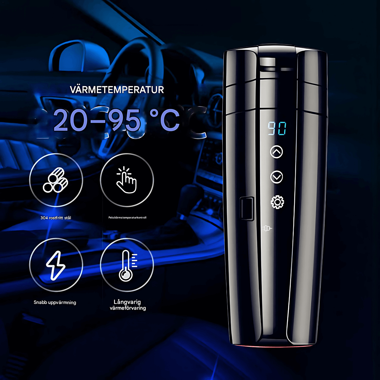 ALMA – Smart Bilmugg med Touchkontroll, LCD-display & Portabel Värmehållning