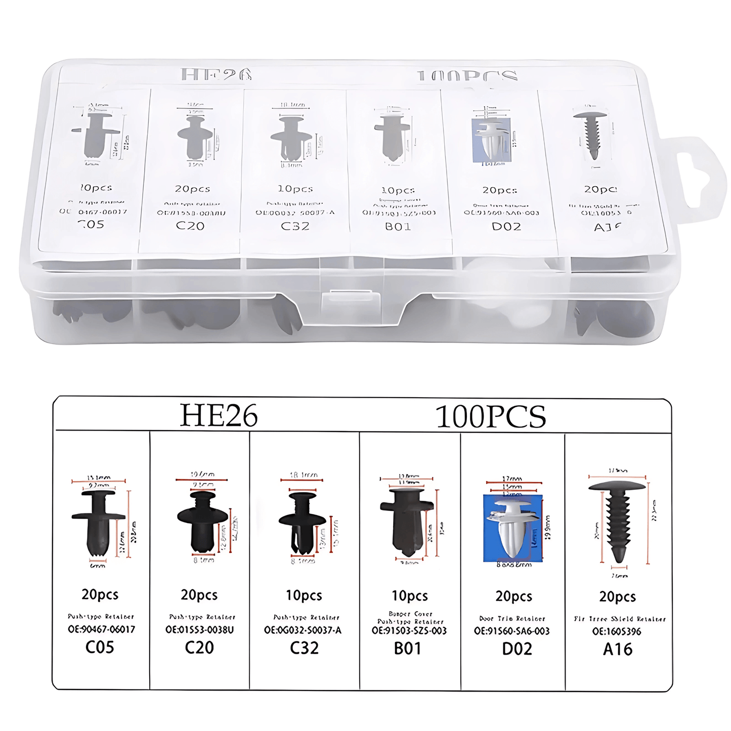 NIKOL – Bilclips & Panelfästen 100-delars Set för Dörr, Stötfångare & Skärm