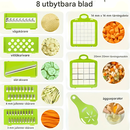 ELVIA – Multifunktionell Mandolin Grönsakshackare 14/16-delars Set med Skärblad & Tillbehör