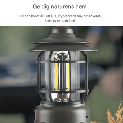 ALEX – Retro Portabel Campinglykta med LED, Typ-C Laddning & Justerbar Ljusstyrka