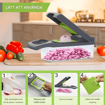 ELVIA – Multifunktionell Mandolin Grönsakshackare 14/16-delars Set med Skärblad & Tillbehör