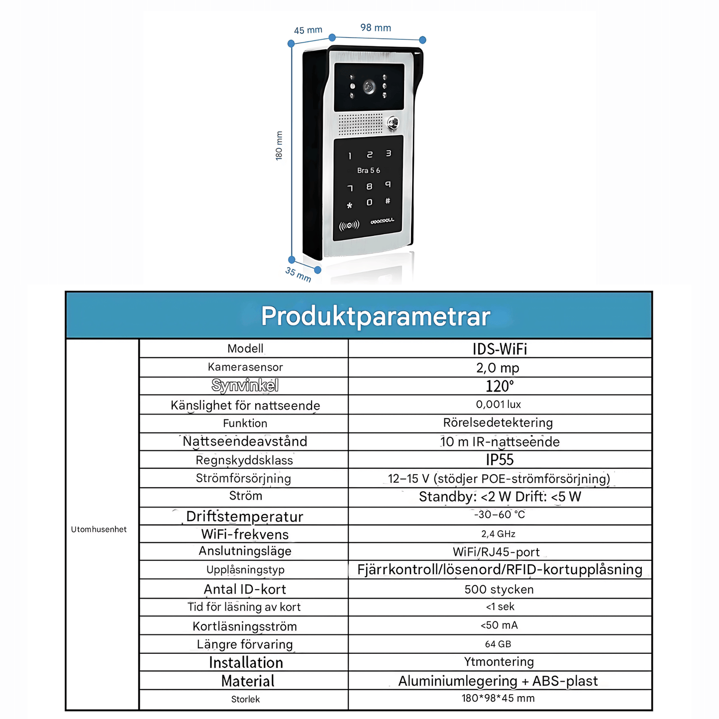 EntryGuard – Smart Trådlös Dörrklocka med Kamera, Kodlås & APP-anslutning för Hem och Villa