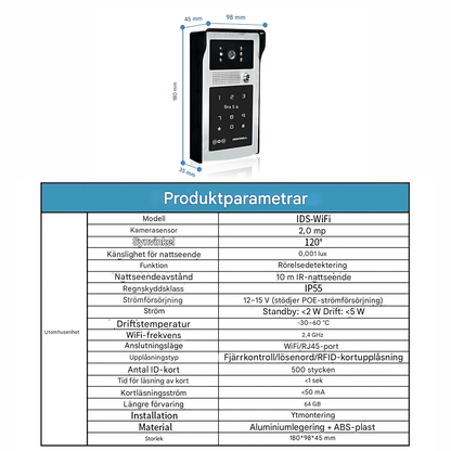 EntryGuard – Smart Trådlös Dörrklocka med Kamera, Kodlås & APP-anslutning för Hem och Villa