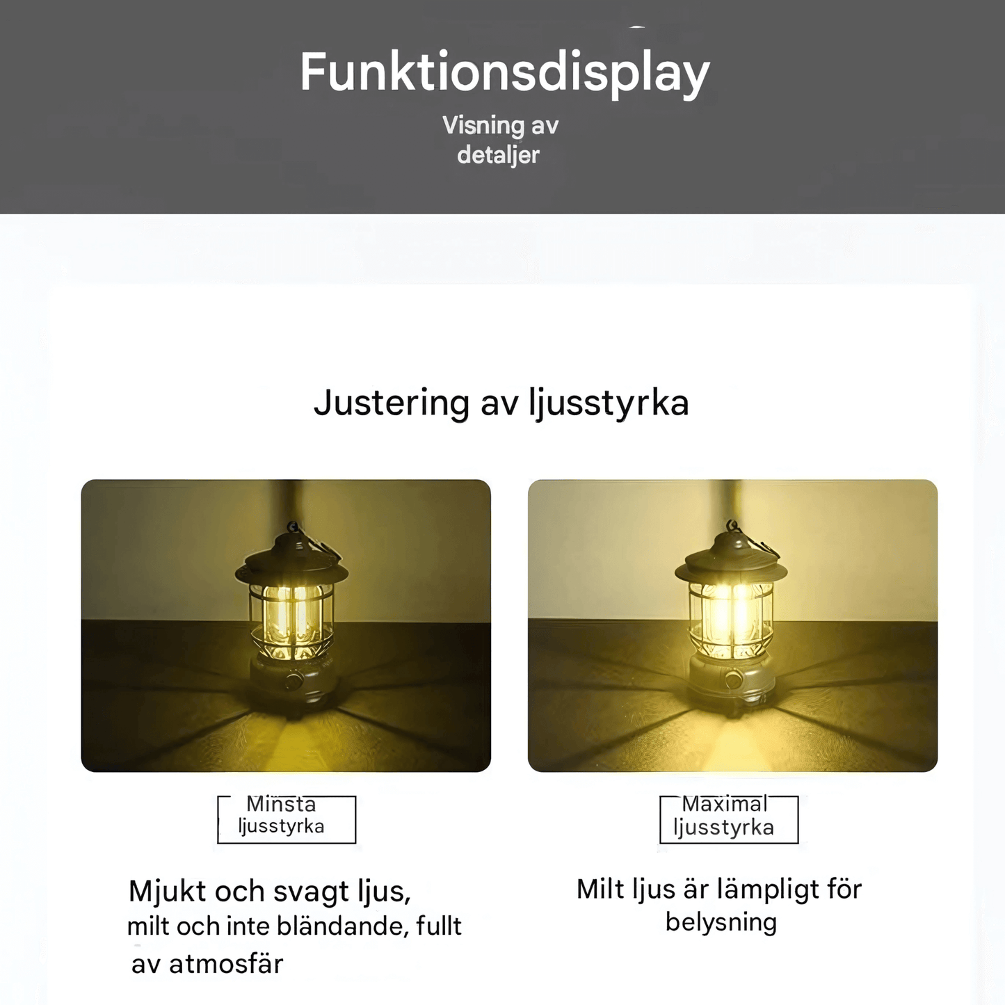 ALEX – Retro Portabel Campinglykta med LED, Typ-C Laddning & Justerbar Ljusstyrka