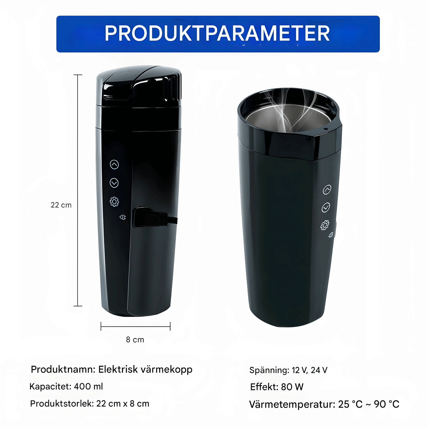 ALMA – Smart Bilmugg med Touchkontroll, LCD-display & Portabel Värmehållning