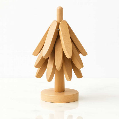 HEDA - Träunderlägg i Valnöt, Set med 3, Kreativt Hopfällbart Kopp/Grytunderlägg