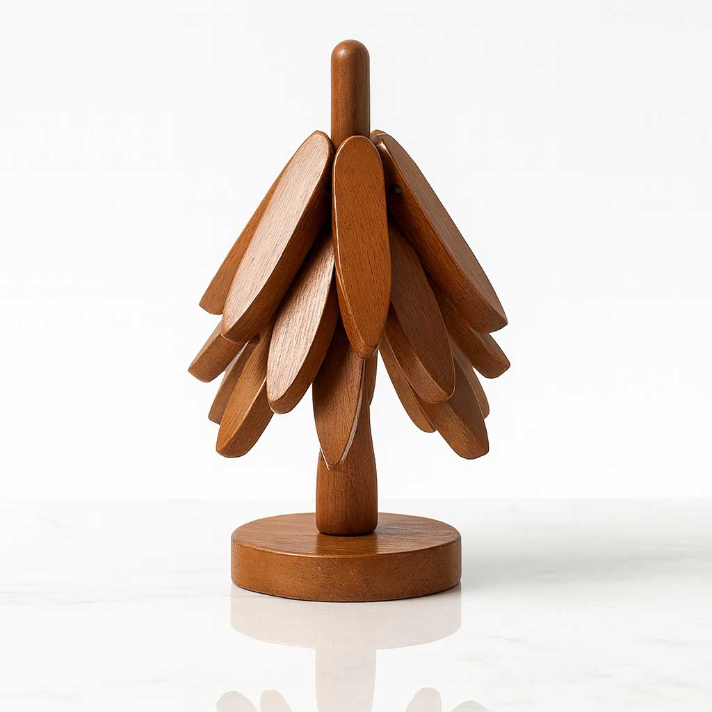 HEDA - Träunderlägg i Valnöt, Set med 3, Kreativt Hopfällbart Kopp/Grytunderlägg