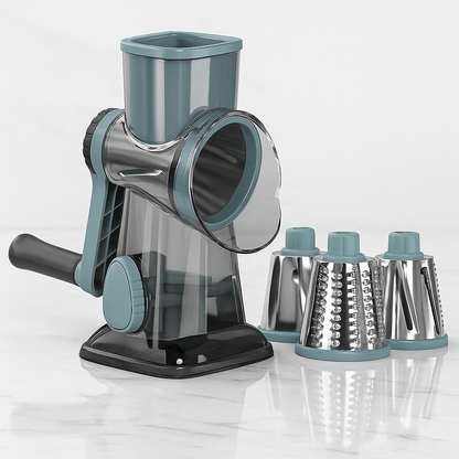 GratePro – 3-i-1 Roterande Rivjärn med Skiv- & Strimlingsfunktion för Ost, Grönsaker och Nötter