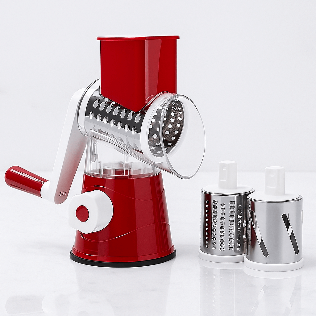 SpiralSlice – Manuell Grönsaksskärare med Rostfria Trummor för Rivning, Skivning & Strimling