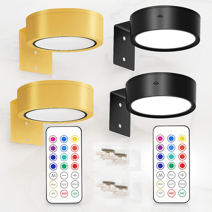 LINA – 2-pack LED Vägglampor i Svart & Guld med 13 Färglägen, Magnetfäste & Fjärrkontroll