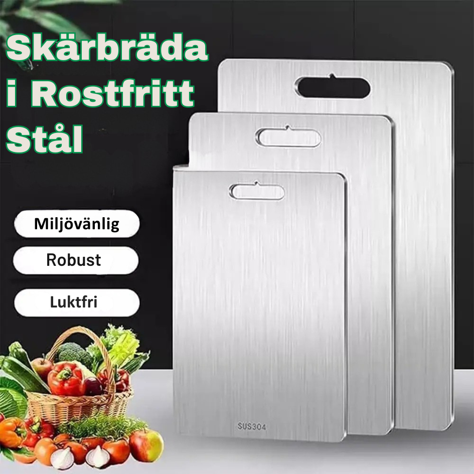 MELVIN - Skärbräda I Rostfritt Stål för Kött, Grönsaker och Matlagning