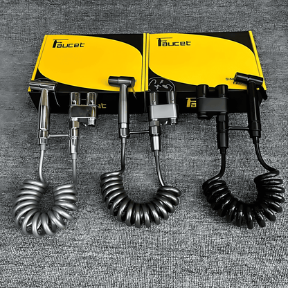 FlushEase – Handdusch för Toalett med Rostfritt Stål, Dubbla Utgångar & Teleskopslang