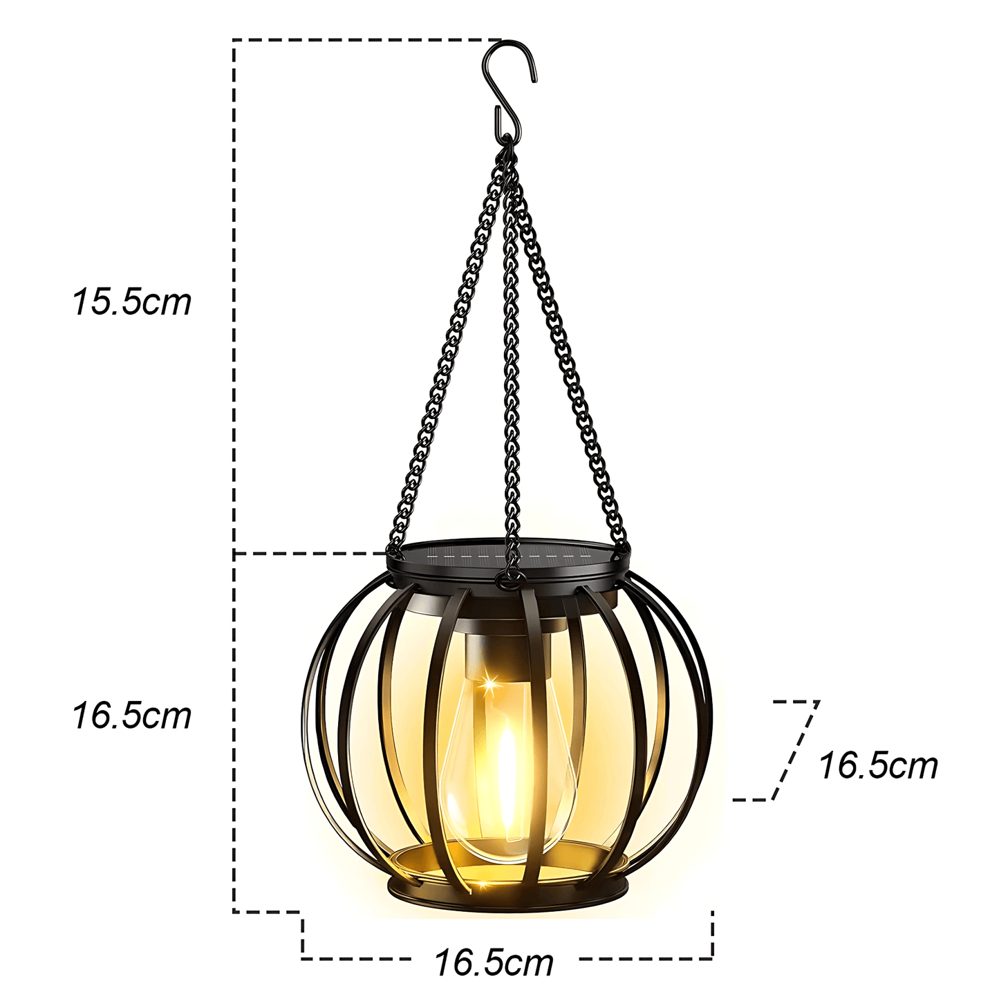 SolarGleam – Sollykta för Utomhusbruk med Varmvit LED-lampa, Hängande Design & Väderbeständig Metallkonstruktion