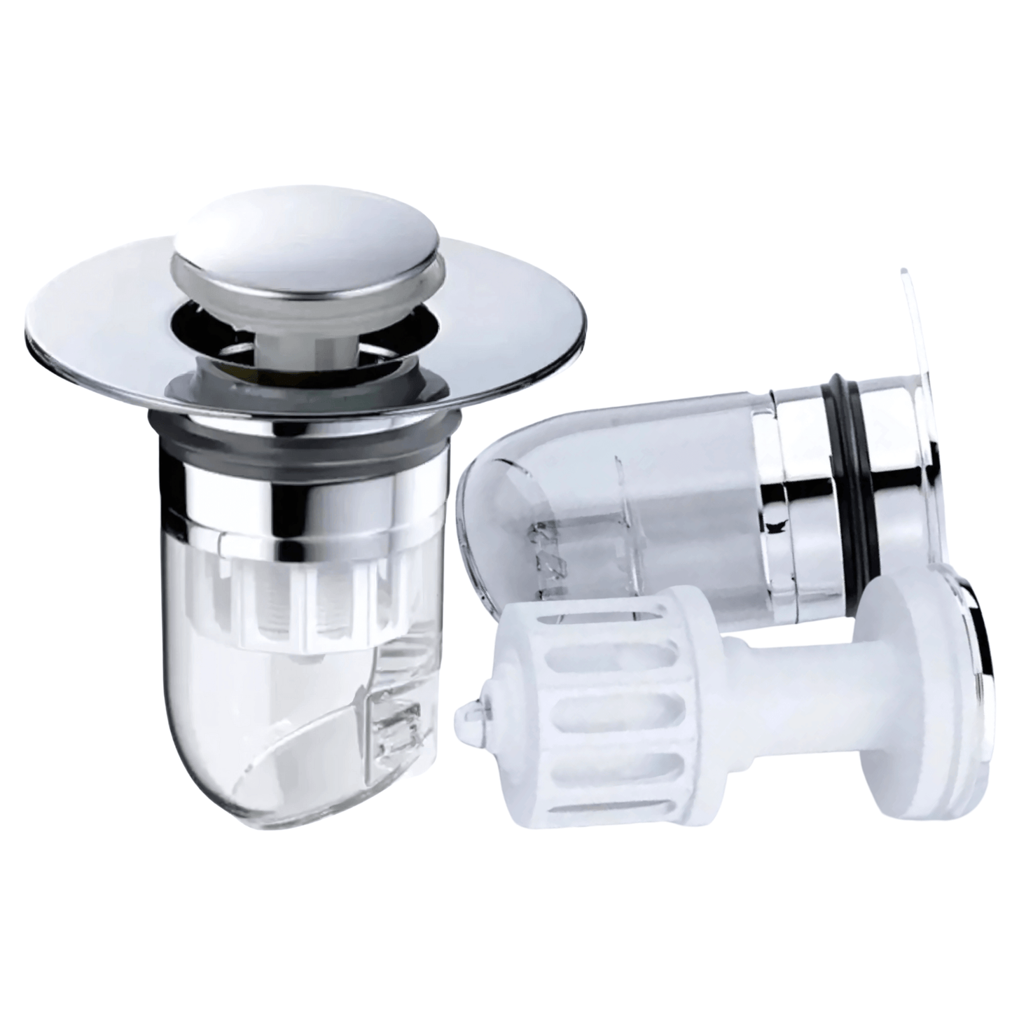 DrainGuard – Universell Pop-up Vattenlås med Hårfilter & Luktspärr för Handfat och Diskhoar