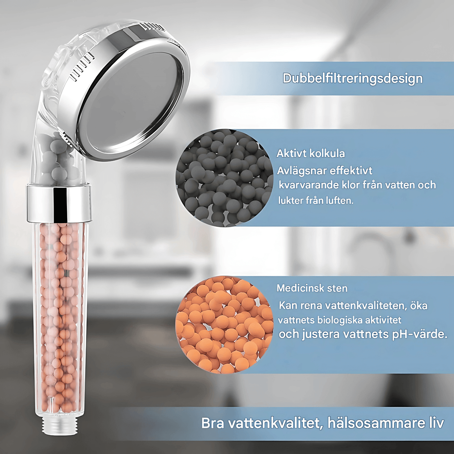 PureHaven – Handhållen Dusch med Dubbel Filtrering, Högt Vattentryck & Vattenbesparande Design för Badrummet