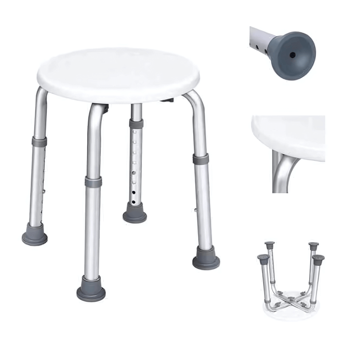 SitEase – Lätt & Höjdjusterbar Duschpall med Halkskydd och Stabil Aluminiumram