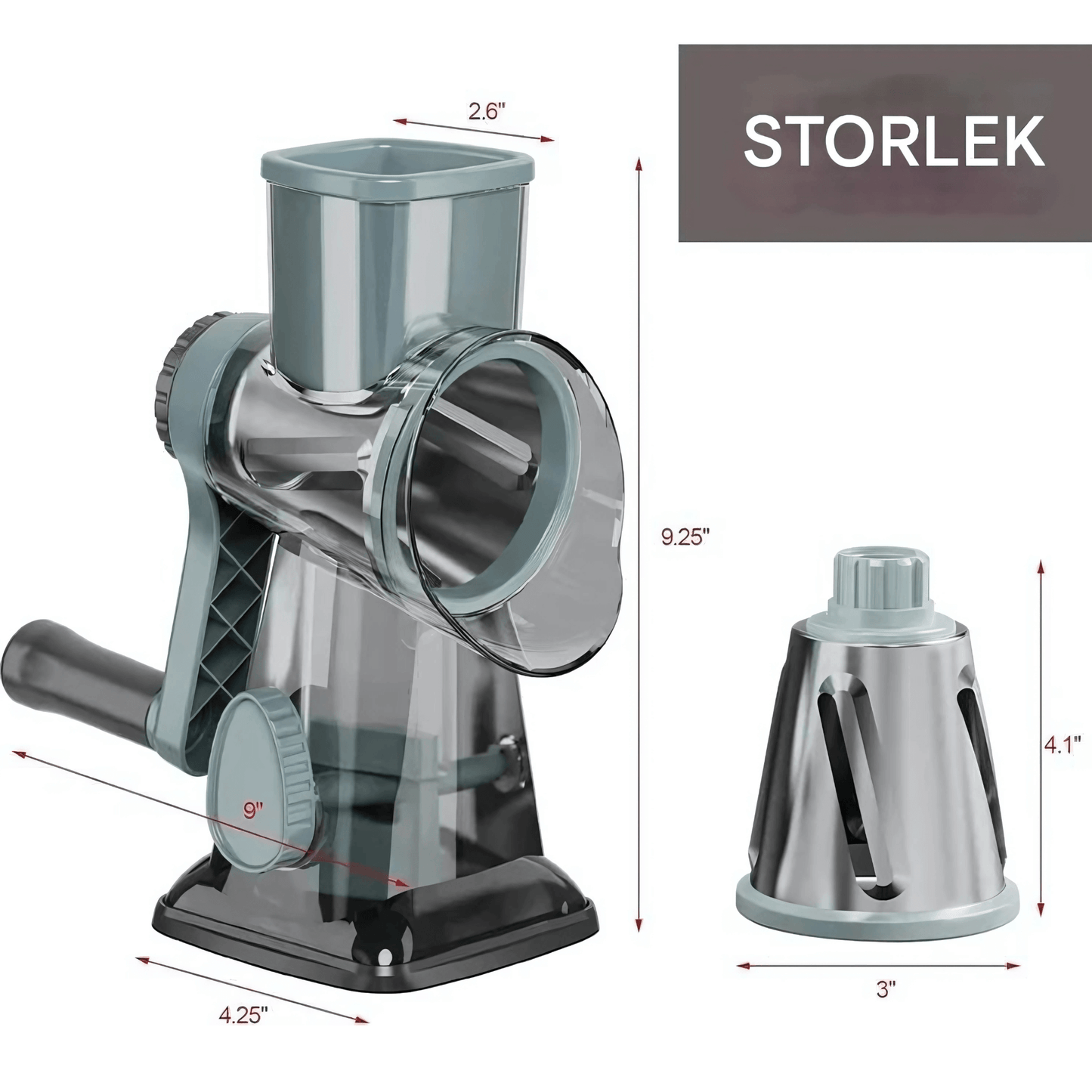 GratePro – 3-i-1 Roterande Rivjärn med Skiv- & Strimlingsfunktion för Ost, Grönsaker och Nötter