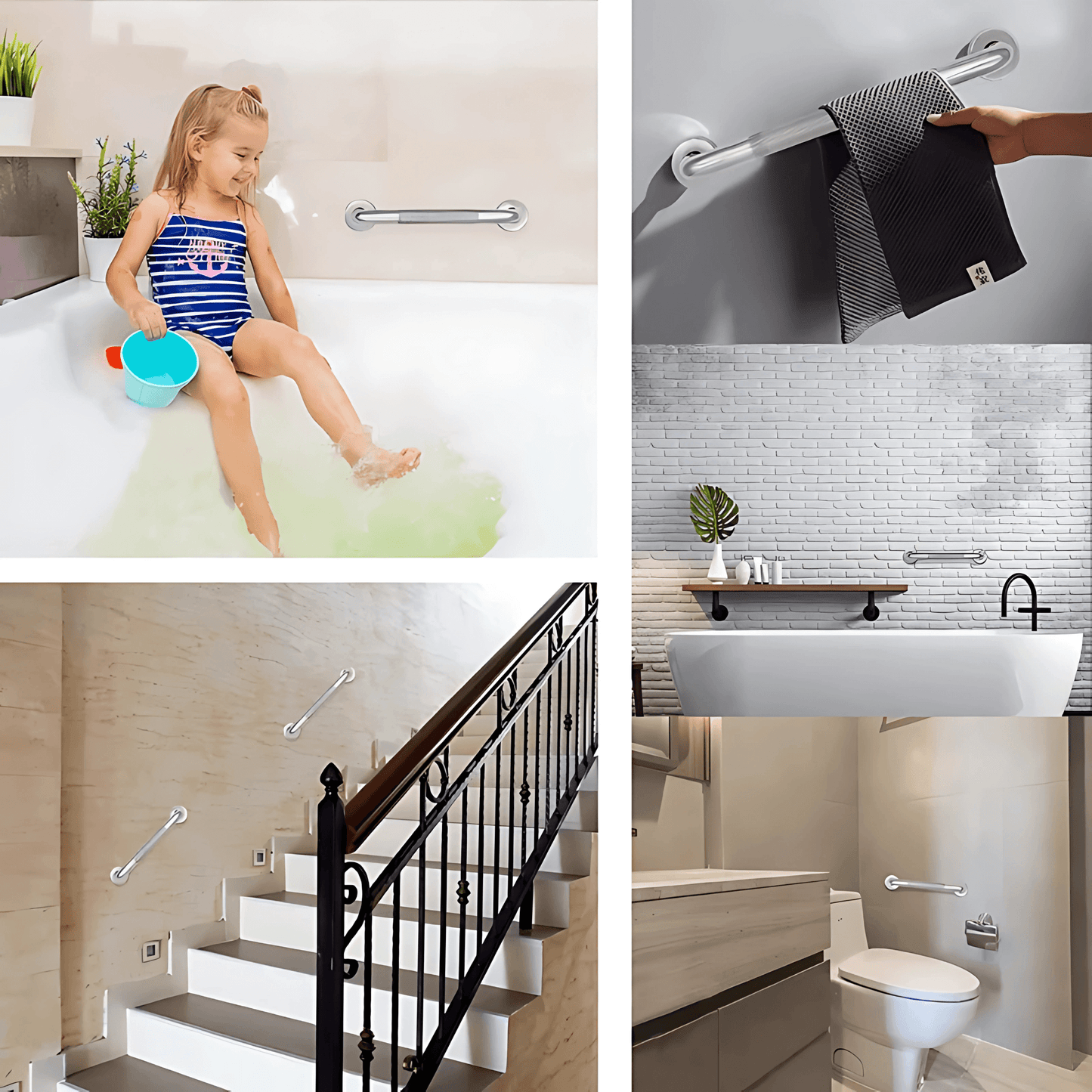 SafeGrip – Halksäker Badrumshandtag i Rostfritt Stål för Dusch, Toalett & Badkar (30/40/50 cm)