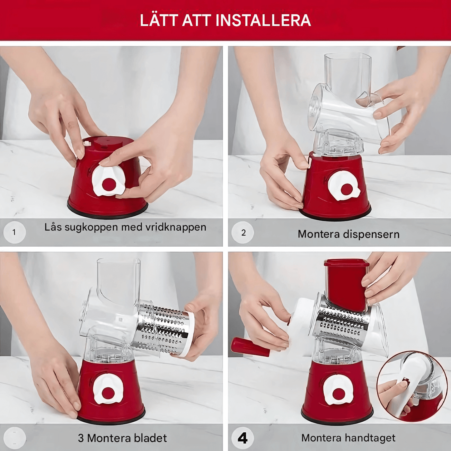 SpiralSlice – Manuell Grönsaksskärare med Rostfria Trummor för Rivning, Skivning & Strimling