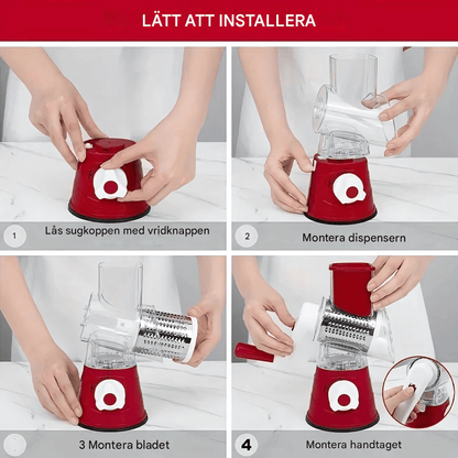 SpiralSlice – Manuell Grönsaksskärare med Rostfria Trummor för Rivning, Skivning & Strimling