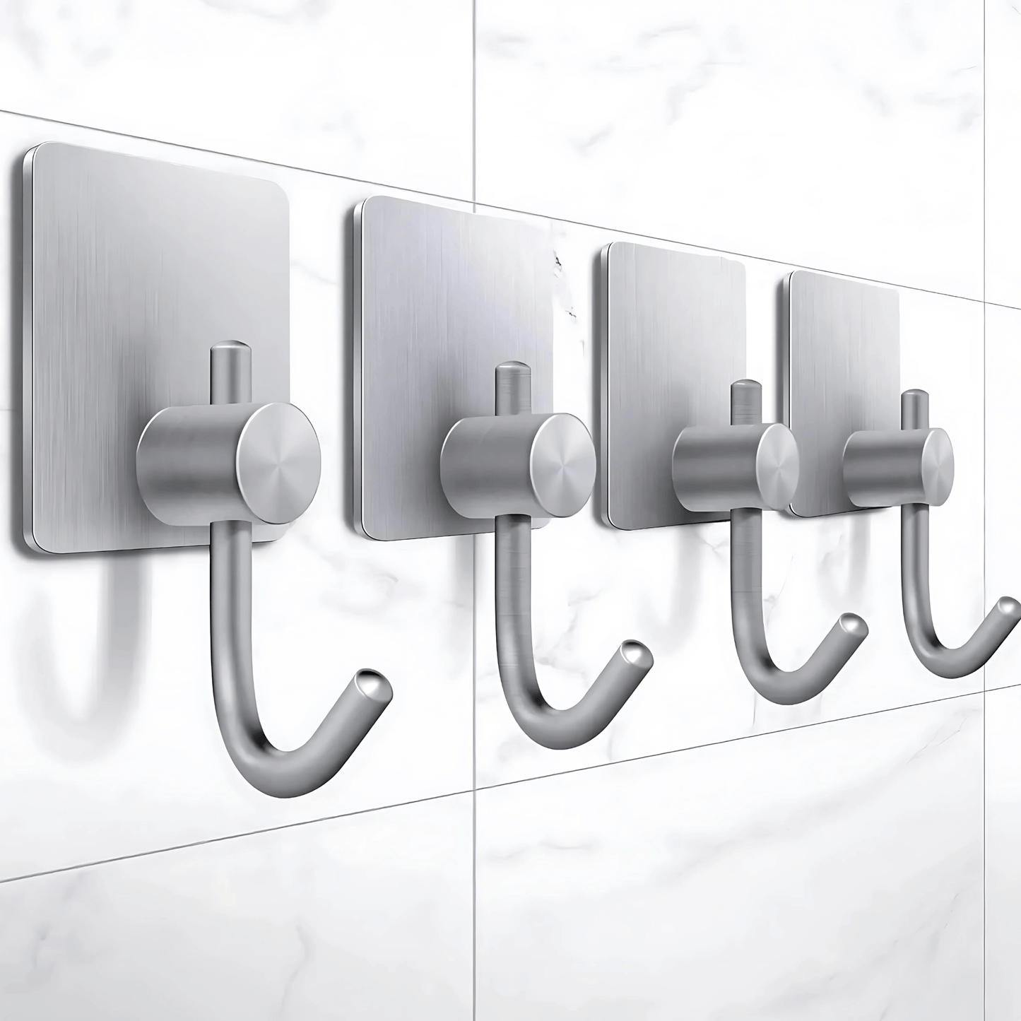 PrimeHook - 4-Pack | Rostfria Badkrokar med Självhäftande Fäste för Badrum och Kök
