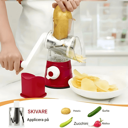 SpiralSlice – Manuell Grönsaksskärare med Rostfria Trummor för Rivning, Skivning & Strimling