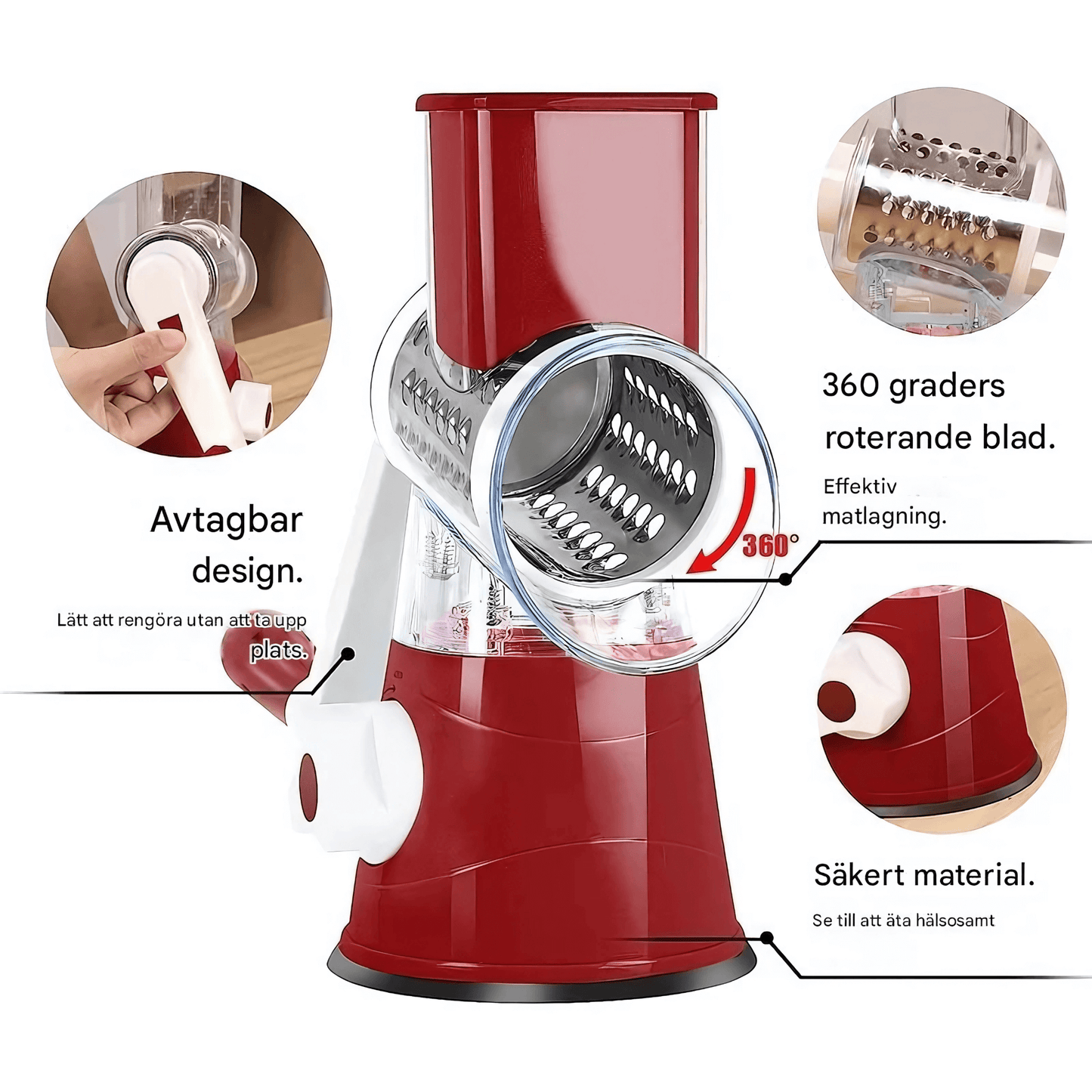 SpiralSlice – Manuell Grönsaksskärare med Rostfria Trummor för Rivning, Skivning & Strimling