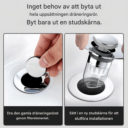 DrainGuard – Universell Pop-up Vattenlås med Hårfilter & Luktspärr för Handfat och Diskhoar
