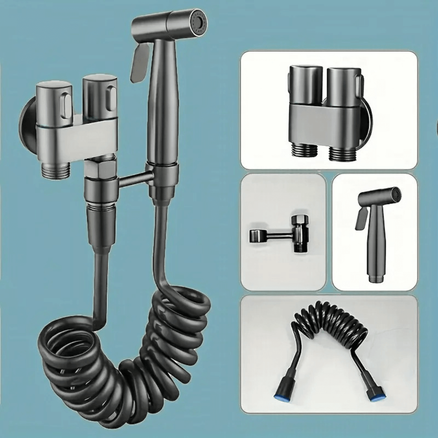 FlushEase – Handdusch för Toalett med Rostfritt Stål, Dubbla Utgångar & Teleskopslang