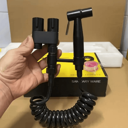 FlushEase – Handdusch för Toalett med Rostfritt Stål, Dubbla Utgångar & Teleskopslang