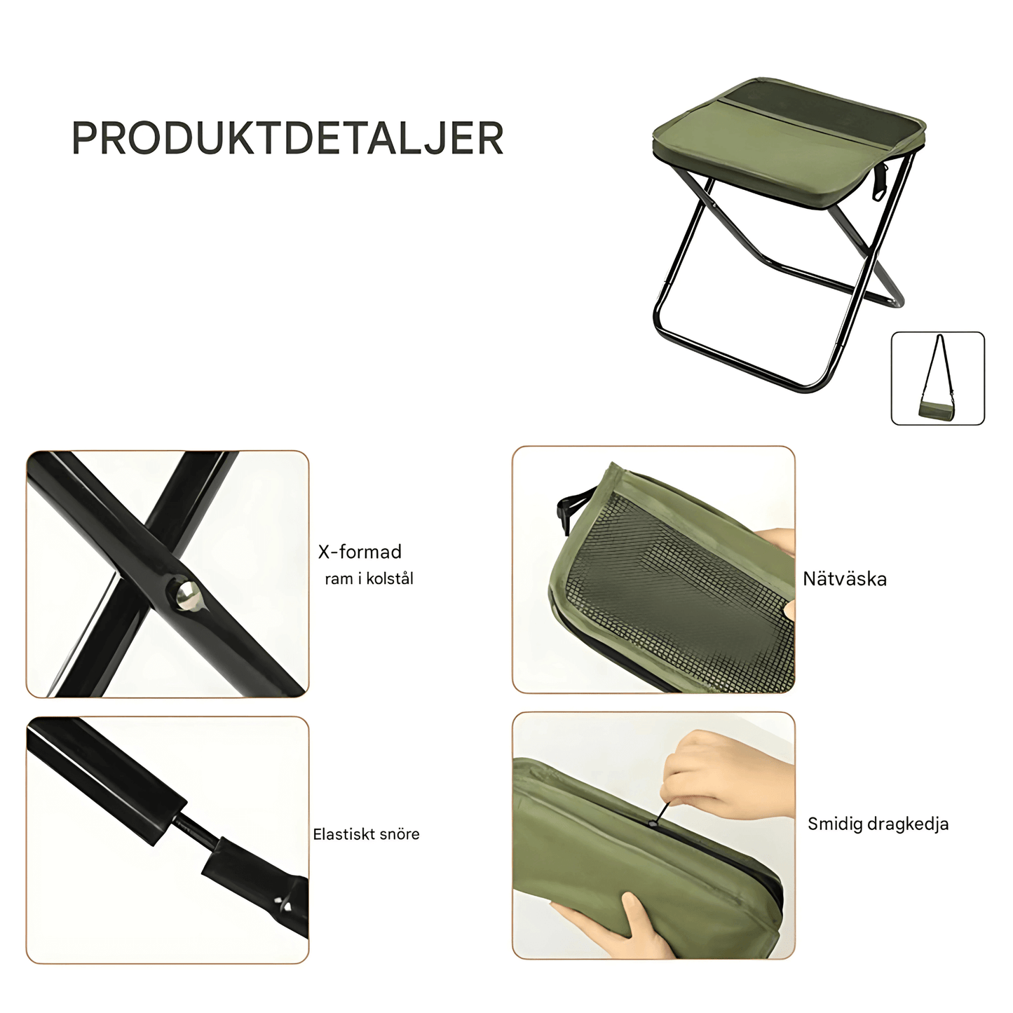 FoldSeat - Kompakt Hopfällbar Pall med Bärrem och Väderbeständig Dyna för Resor, Camping & Vardag