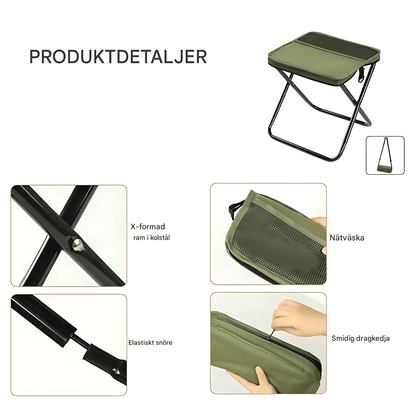 FoldSeat - Kompakt Hopfällbar Pall med Bärrem och Väderbeständig Dyna för Resor, Camping & Vardag