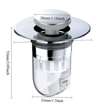 DrainGuard – Universell Pop-up Vattenlås med Hårfilter & Luktspärr för Handfat och Diskhoar