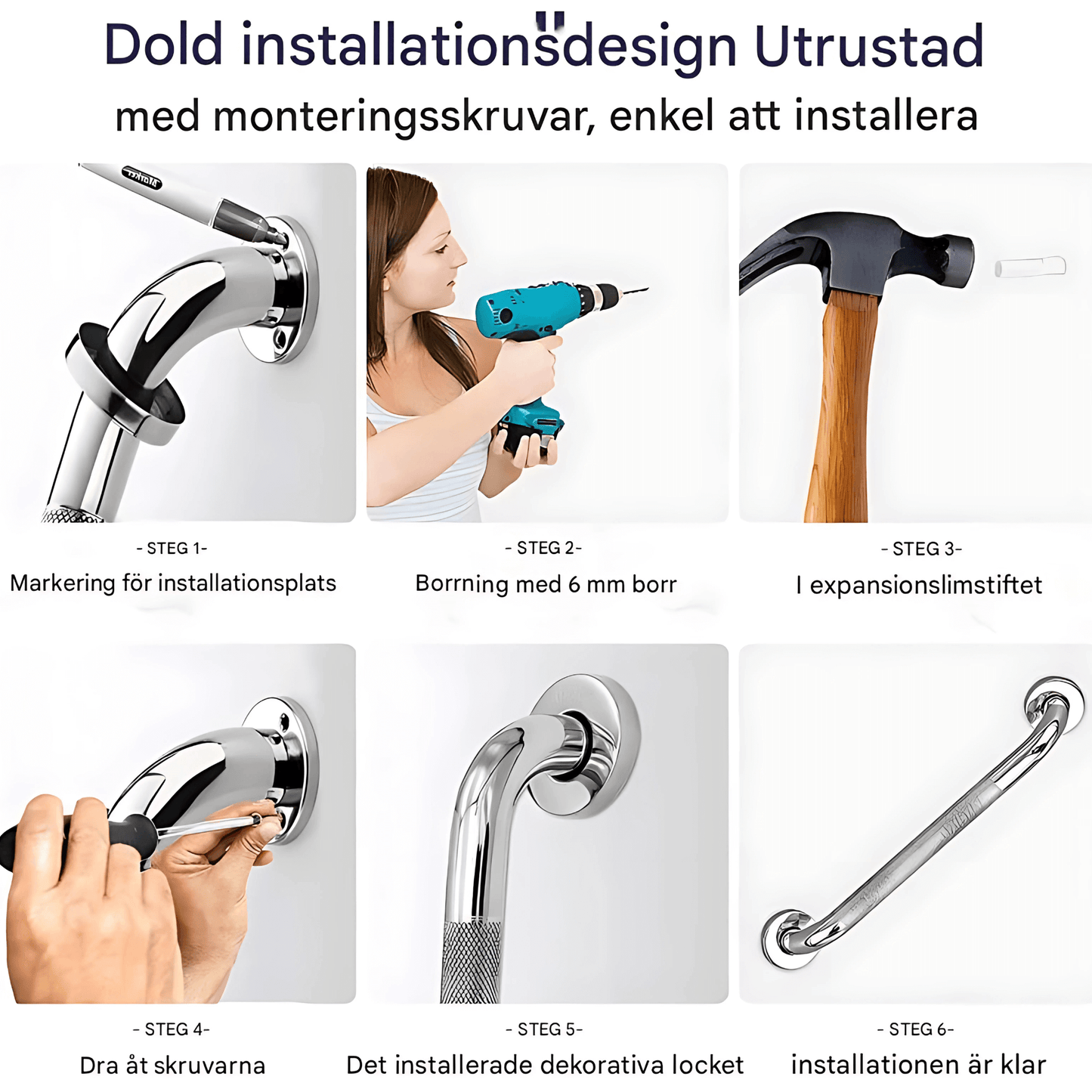 SafeGrip – Halksäker Badrumshandtag i Rostfritt Stål för Dusch, Toalett & Badkar (30/40/50 cm)